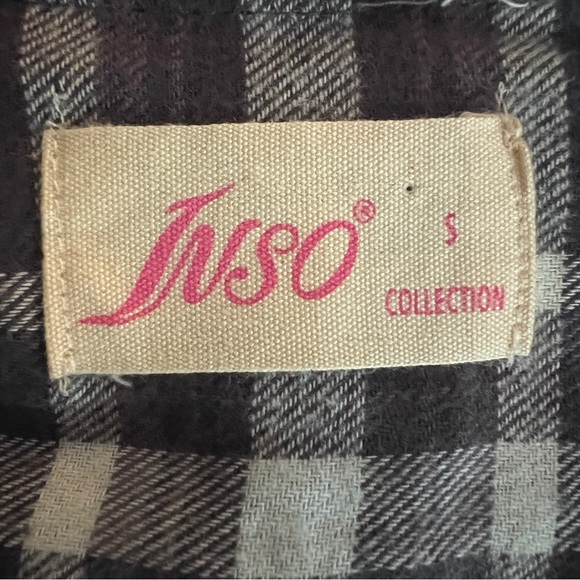 Inso Collection Blk, Wht & Grey Plaid  Flannel with Detachable Hood EUC - Picture 5 of 6